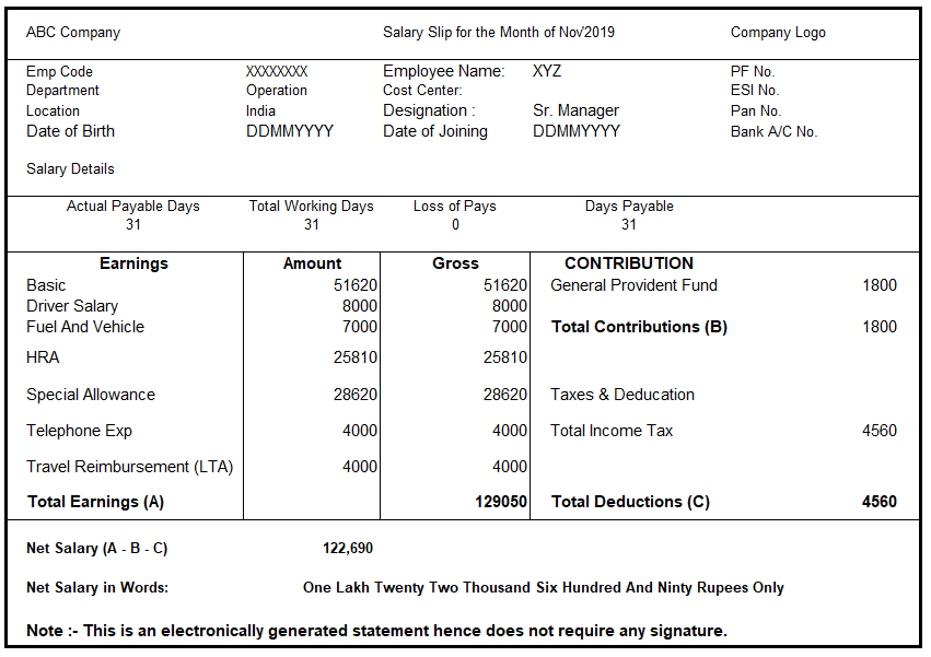 Salary Slip Format Original Pay Slip In Excel PDF Word