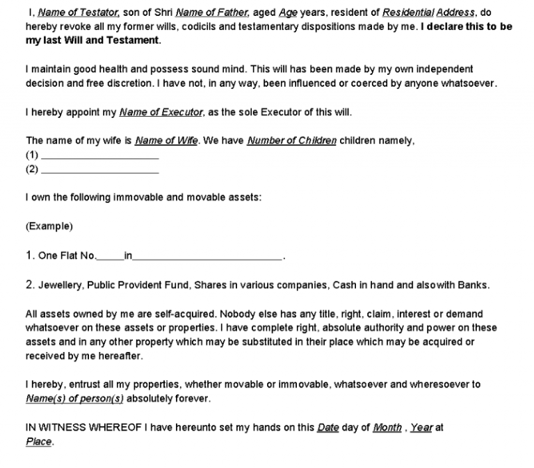 Format Of Will In India- Check The Latest Format
